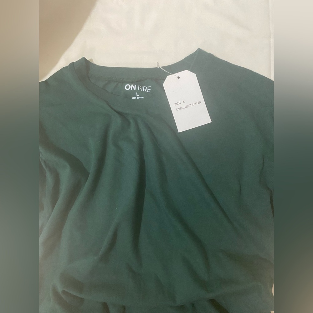 On Fire Deep Green Tee - SIZE L - BRAND NEW - NEVER WORN - NWT